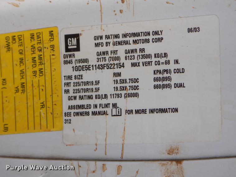 image for item FQ9640 2003 GMC C5500 service truck with crane