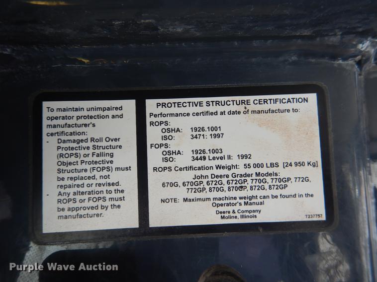 image for item DE3856 2013 John Deere 672G motor grader