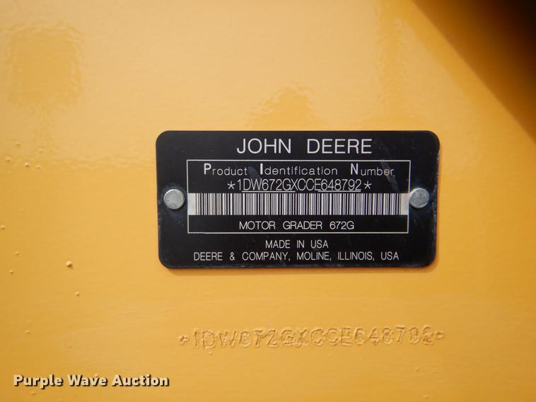 image for item DE3856 2013 John Deere 672G motor grader
