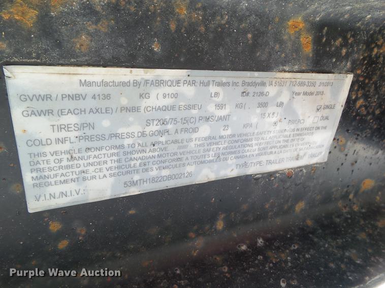 image for item EM9084 2013 Hull 2126D utility trailer