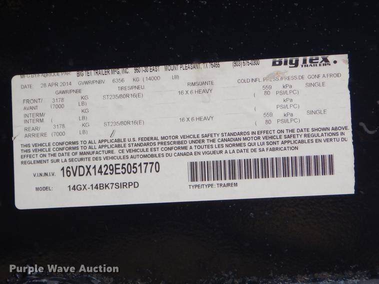 image for item FQ9573 2014 Big Tex 14GX end dump trailer