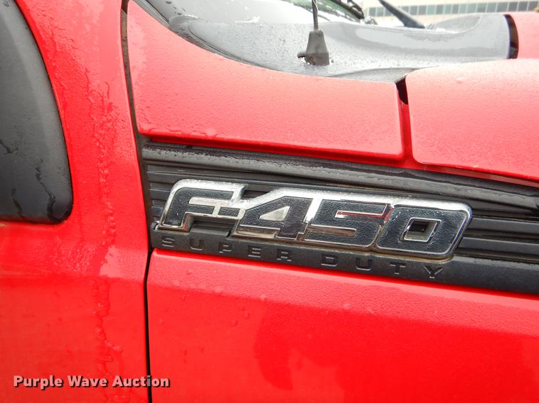 image for item FQ9707 2011 Ford F450 Super Duty Crew Cab flatbed truck with crane