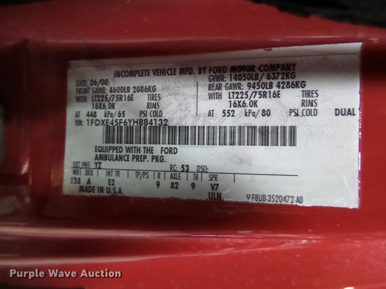 image for item DC1248 2000 Ford Econoline E450 Super Duty ambulance