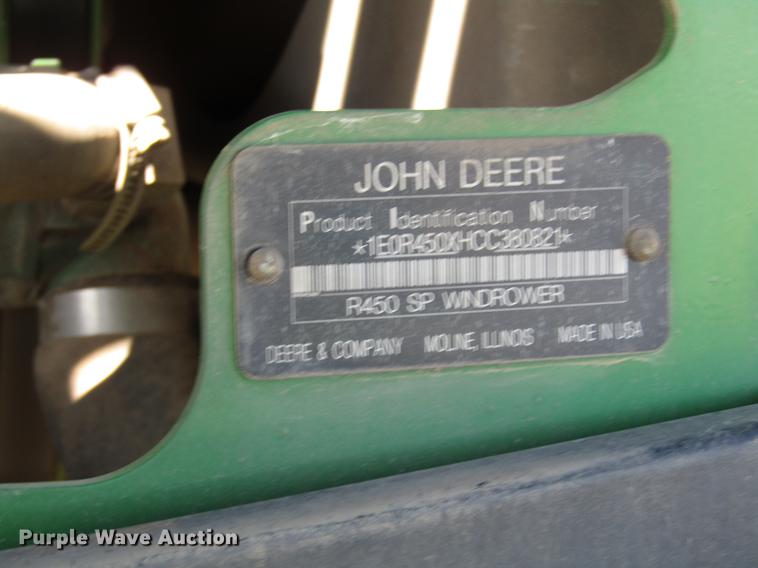 image for item DB6782 2012 John Deere R450 windrower