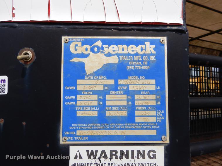 image for item EZ9822 2007 Gooseneck Trailers 07'24X6'8"A7B1 livestock trailer