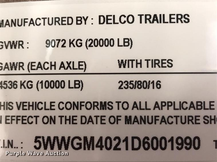 image for item EZ9825 2013 Delco livestock trailer