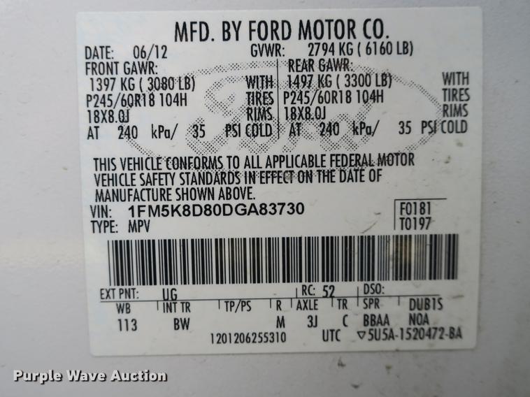 image for item DB8874 2013 Ford Explorer XLT SUV