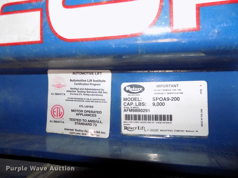 image for item DE7630 Rotary Lift SP0A9-200 two post car lift