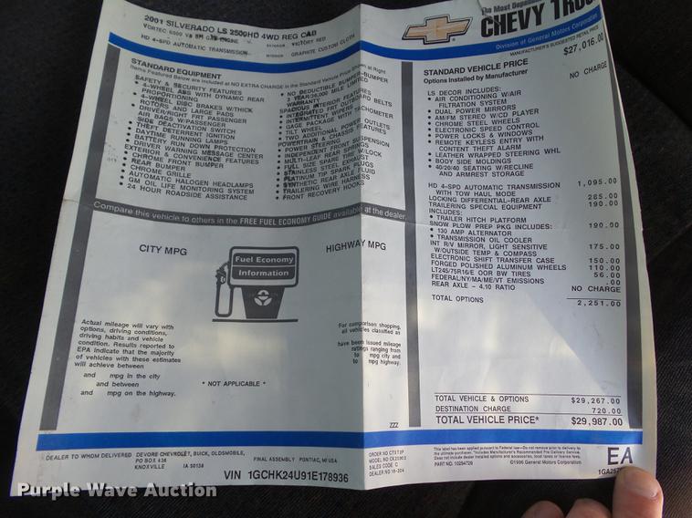 image for item EM9127 2001 Chevrolet Silverado 2500HD pickup truck