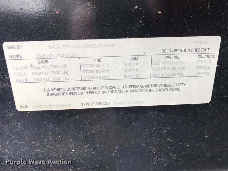 image for item AV9262 2005 Kohler 180RE2JC generator