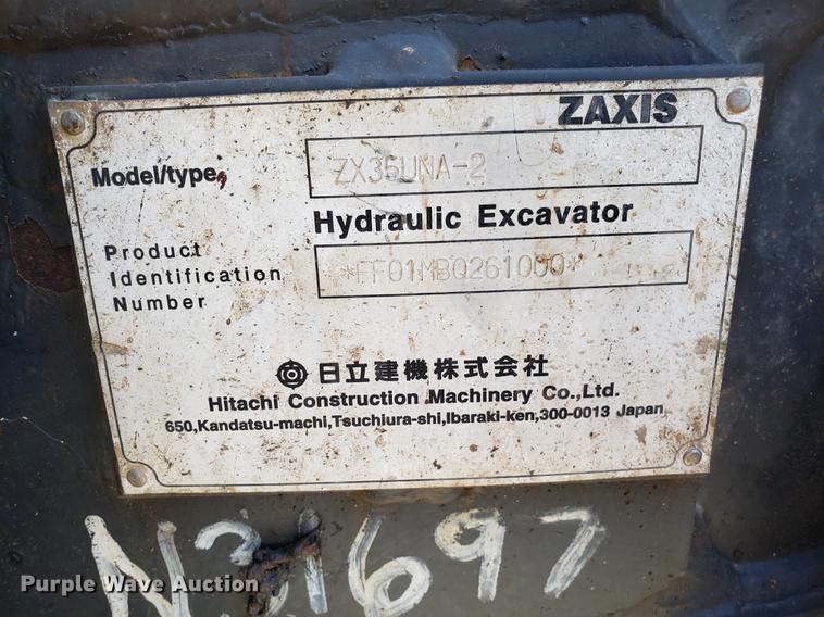 image for item DF3335 2008 Hitachi ZX35U mini excavator