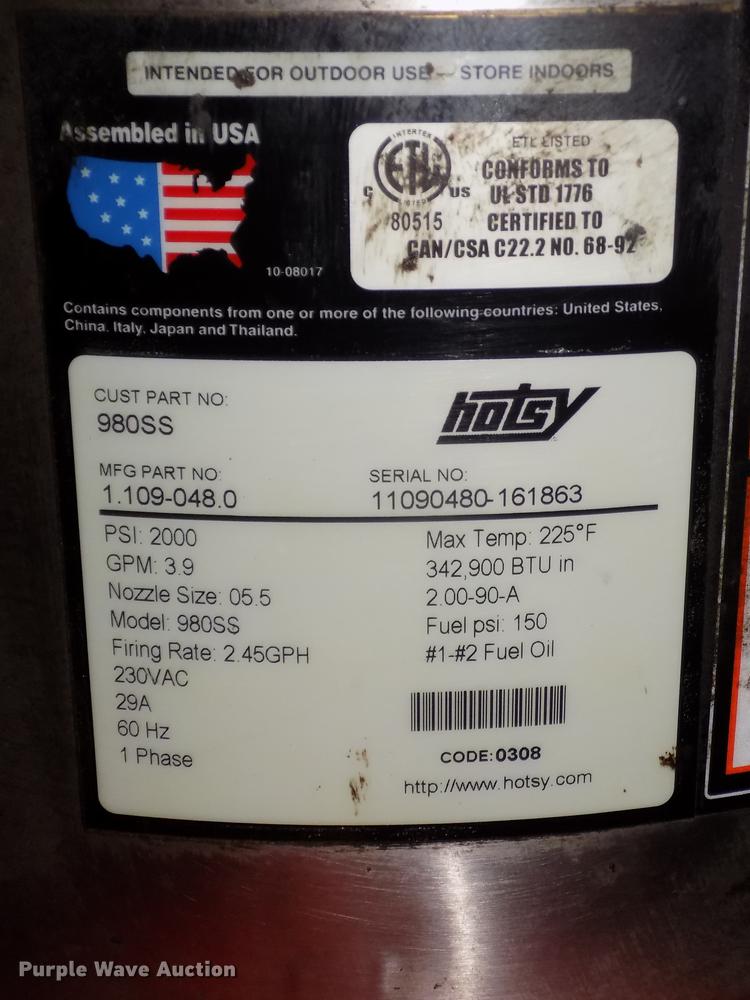 image for item DZ9648 2008 Hotsy 980SS pressure washer