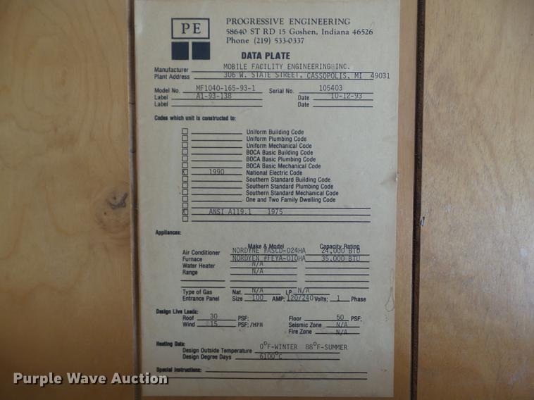 image for item EM9128 1993 MFEI MF1040 office trailer