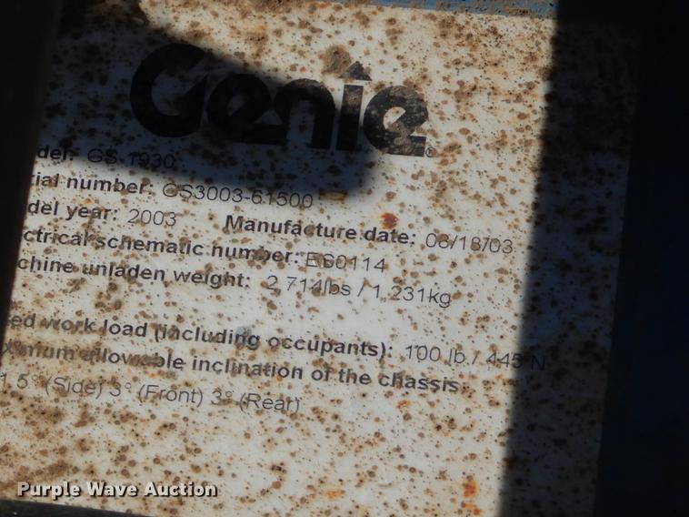 image for item EZ9791 2003 Genie GS-1930 scissor lift