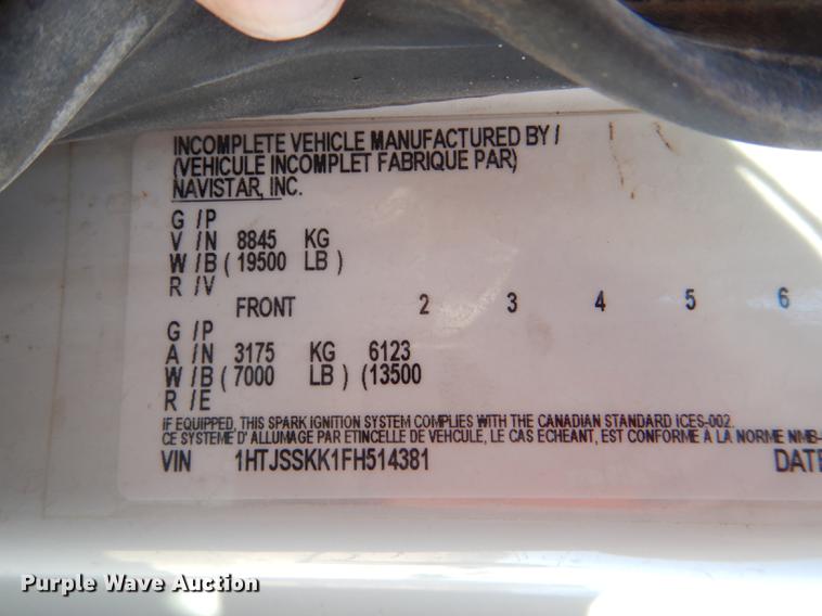 image for item DE0026 2015 International TerraStar SFA refuse truck