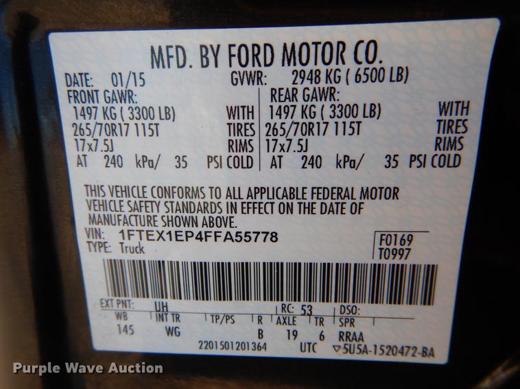 image for item DE6059 2015 Ford F150 XL SuperCab pickup truck