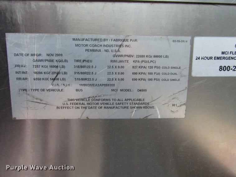 image for item DF7836 2010 MCI D4505 coach bus