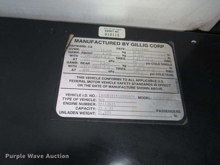 image for item DF7843 2001 Gillig G18E102R2 shuttle bus