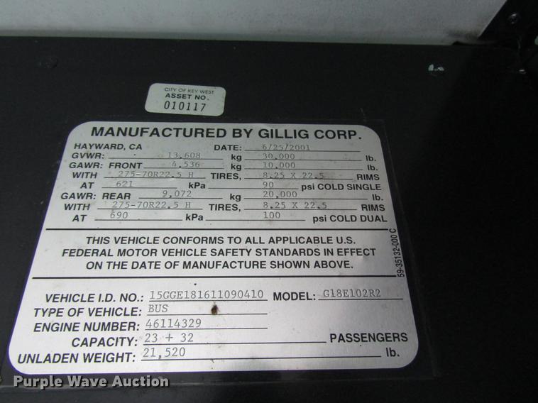 image for item DF7845 2001 Gillig G18E102R2 shuttle bus