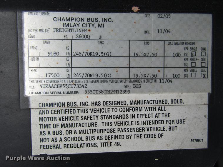 image for item DF7847 2005 Freightliner MB55 Champion shuttle bus