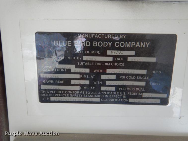 image for item DG0958 2001 Ford Econoline E450 Super Duty school bus