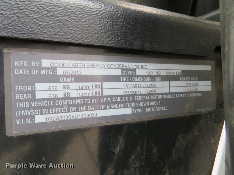 image for item EV9589 2013 Good Energy Conservation Inc. Firefly utility vehicle