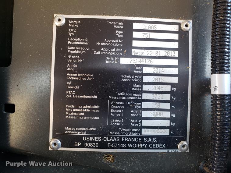 image for item DF3365 2014 Claas Variant 360 round baler