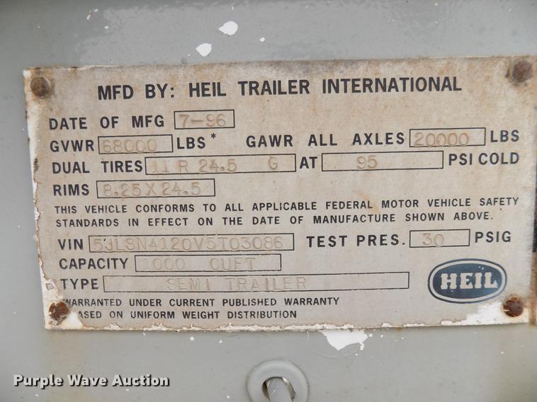 image for item DD3651 1996 Heil pneumatic dry bulk tank trailer