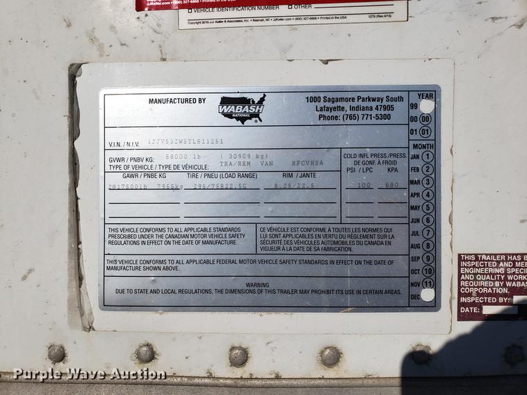 image for item DF3352 2000 Wabash dry van trailer