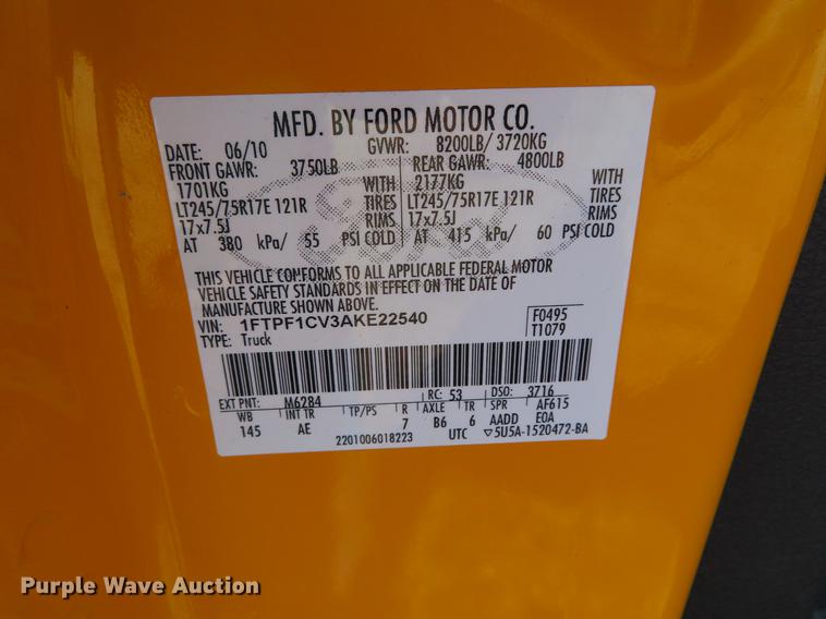 image for item DF7675 2010 Ford F150 pickup truck