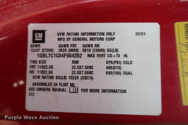 image for item DG3401 2004 Chevrolet C7500 flatbed truck with gin poles