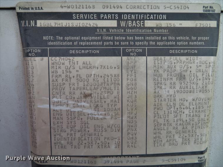 image for item DG3915 1995 Chevrolet Kodiak C6500 flat dump bed truck