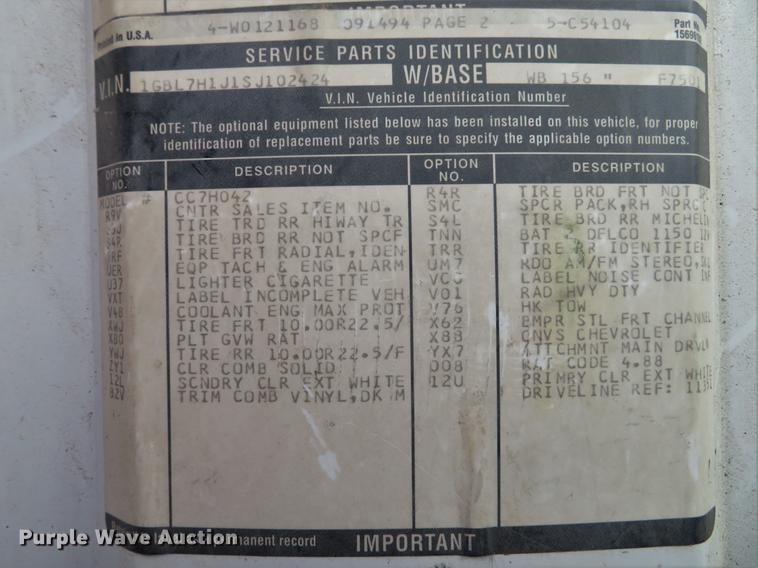 image for item DG3915 1995 Chevrolet Kodiak C6500 flat dump bed truck