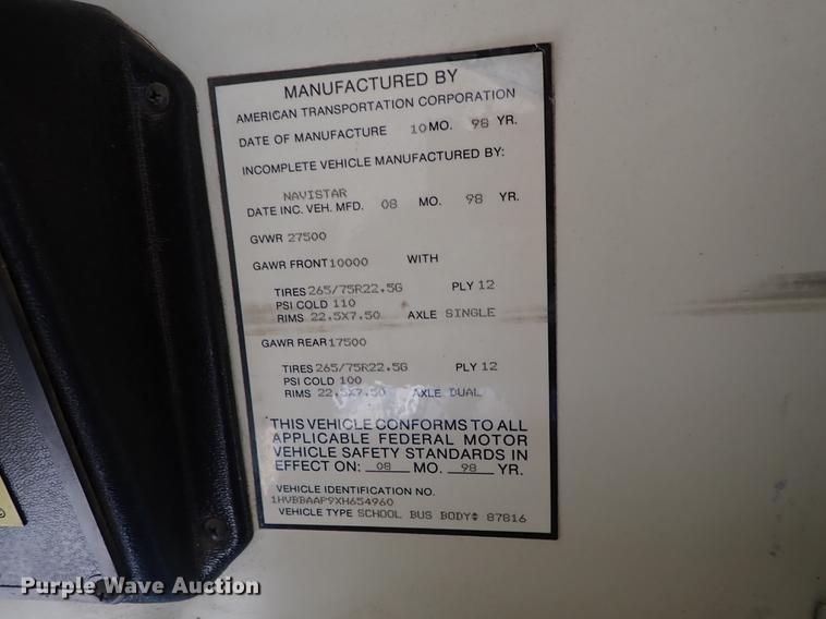 image for item EH9231 1999 International 3800 Am Tran school bus