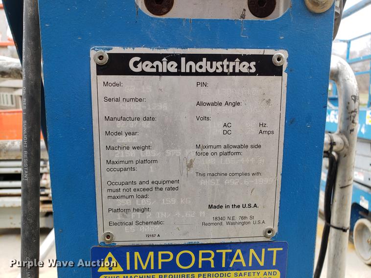image for item EK9034 2000 Genie GR15 scissor lift