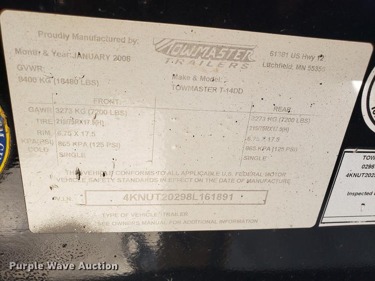 image for item EN9819 2008 Towmaster utility trailer