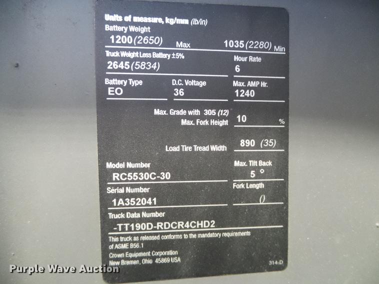 image for item EQ9062 Crown RC5530C-30 forklift