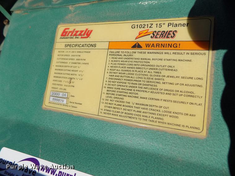 image for item FA9564 Grizzly G10212 planer