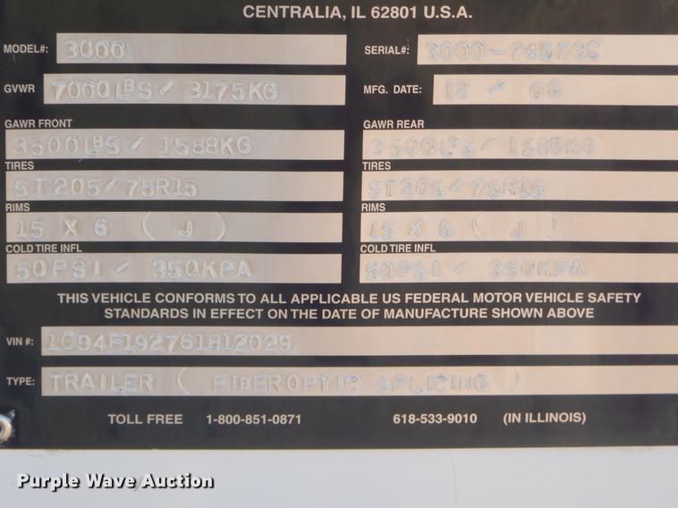 image for item FQ9729 2006 CCE Technologies 3000 fiber optic splicing trailer