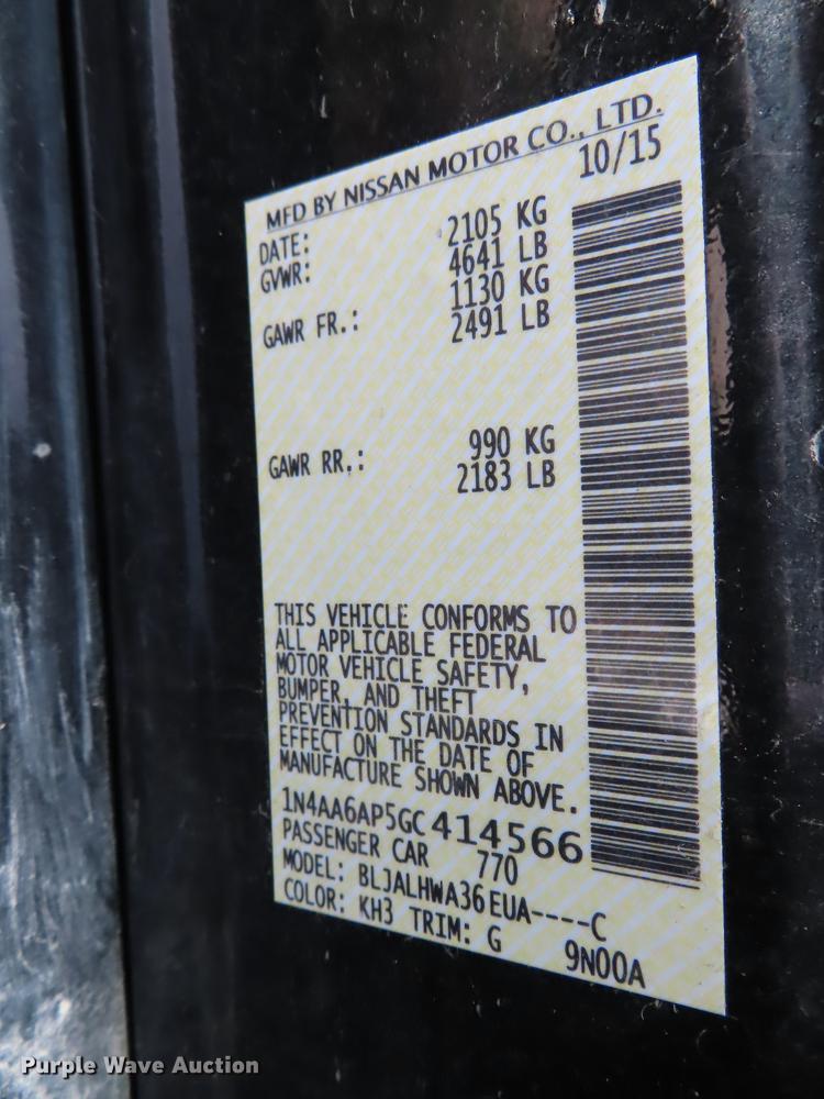 image for item K6391 2016 Nissan Maxima Platinum