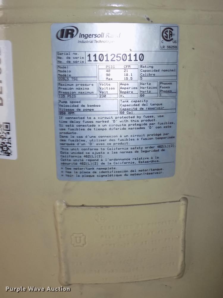 image for item DE7652 Ingersoll Rand air compressor and Pacific generator