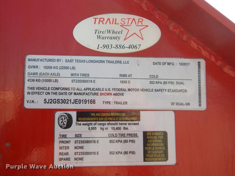 image for item DE8544 2018 Longhorn equipment trailer