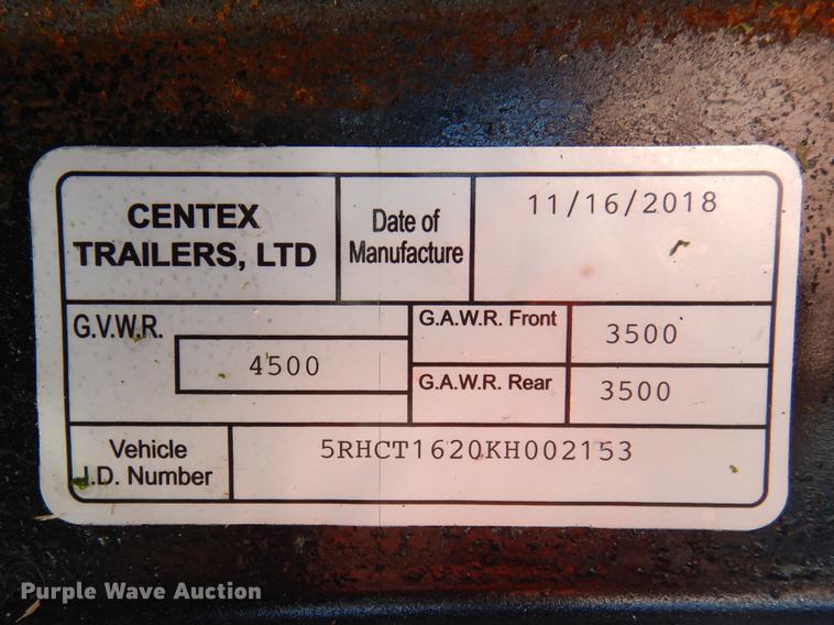 image for item DE8545 2019 Centex utility trailer