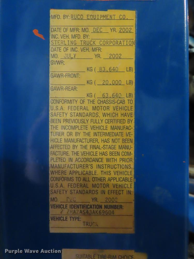 image for item DN9141 2003 Sterling L-Line vacuum truck