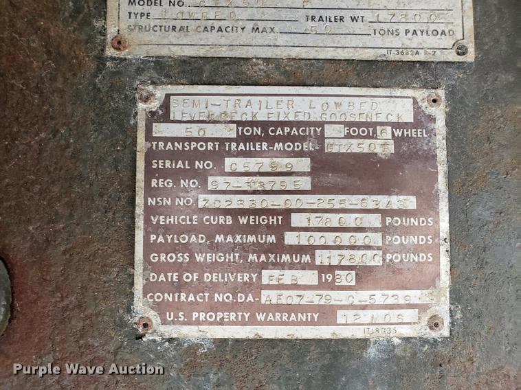 image for item DD4031 1980 Transport GTX50 lowboy equipment trailer