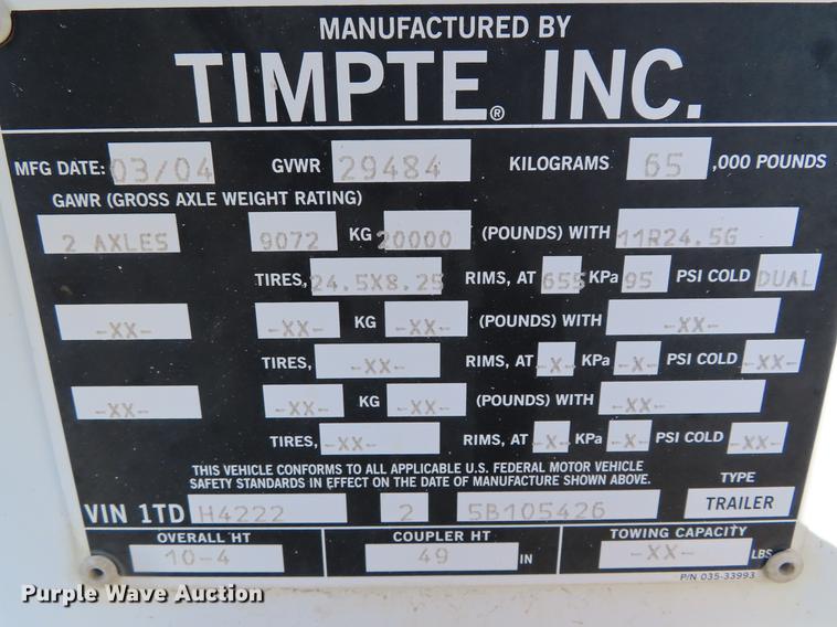 image for item DF7678 2005 Timpte double hopper bottom grain trailer