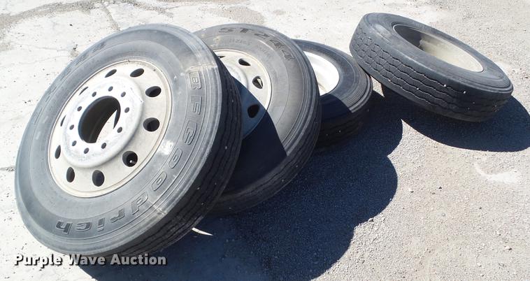 image for item EM9142 (4) 11R24.5 re-capped tires and wheels