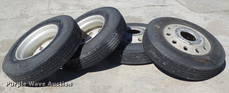 image for item EM9143 (4) Dayton 11R24.5 tires and wheels