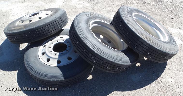 image for item EM9143 (4) Dayton 11R24.5 tires and wheels