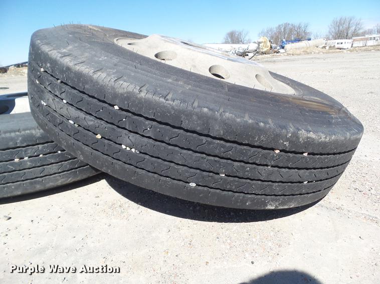 image for item EM9143 (4) Dayton 11R24.5 tires and wheels